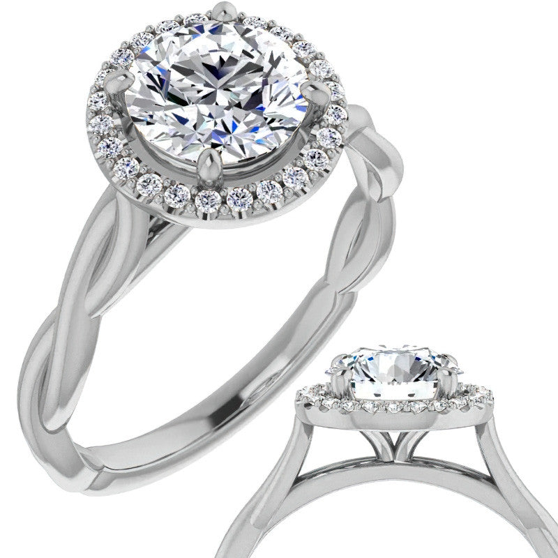 Round Twisted Cathedral Halo Moissanite Engagement Ring