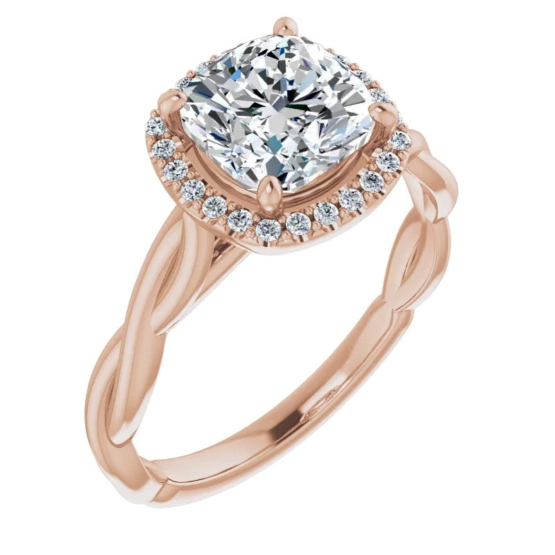 Cushion Moissanite Twisted Cathedral Halo Engagement Ring