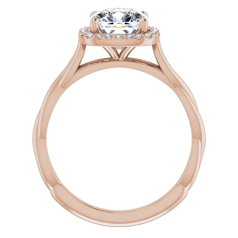 Cushion Moissanite Twisted Cathedral Halo Engagement Ring