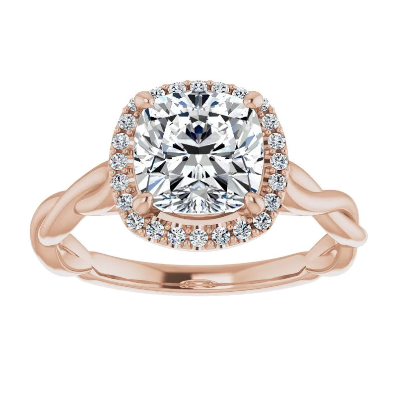 Cushion Moissanite Twisted Cathedral Halo Engagement Ring