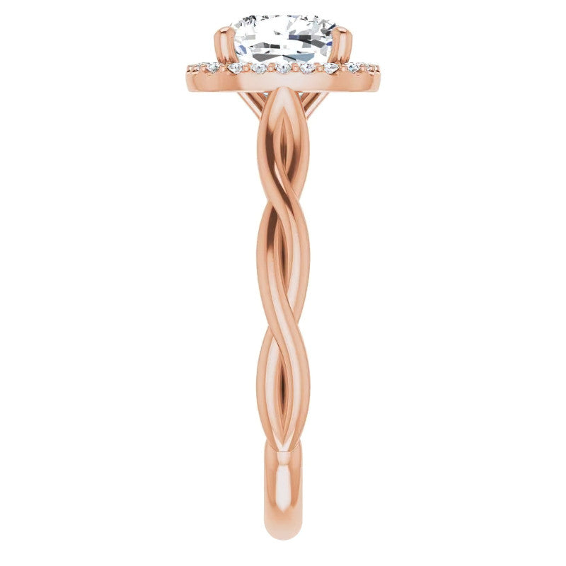 Cushion Moissanite Twisted Cathedral Halo Engagement Ring