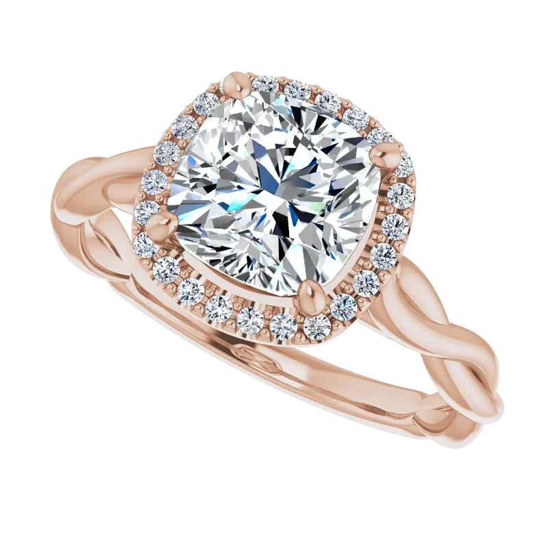 Cushion Moissanite Twisted Cathedral Halo Engagement Ring