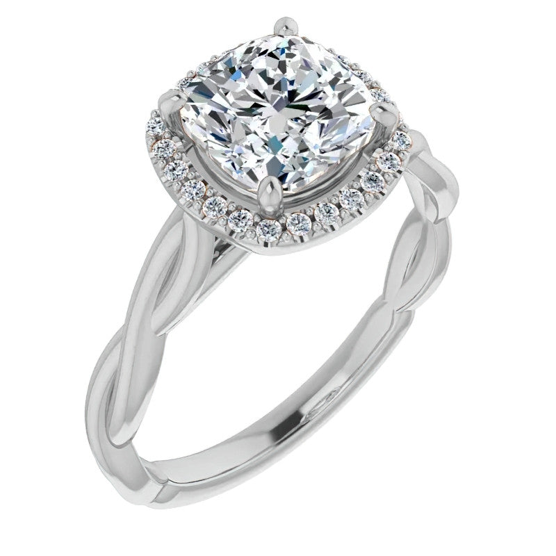 Cushion Moissanite Twisted Cathedral Halo Engagement Ring