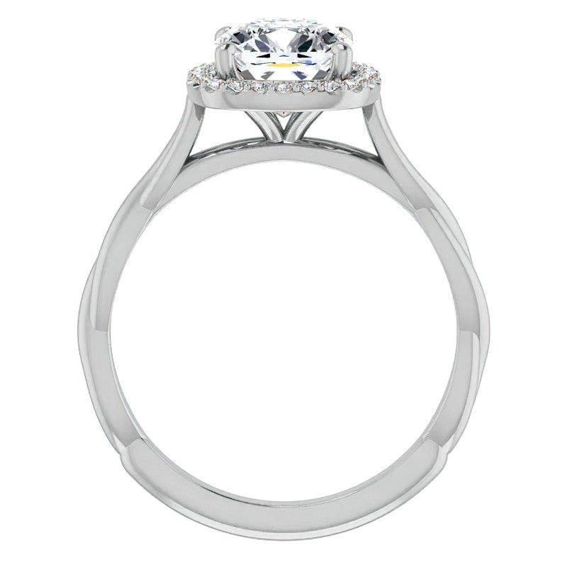 Cushion Moissanite Twisted Cathedral Halo Engagement Ring
