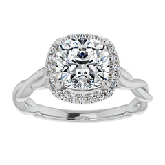 Cushion Moissanite Twisted Cathedral Halo Engagement Ring
