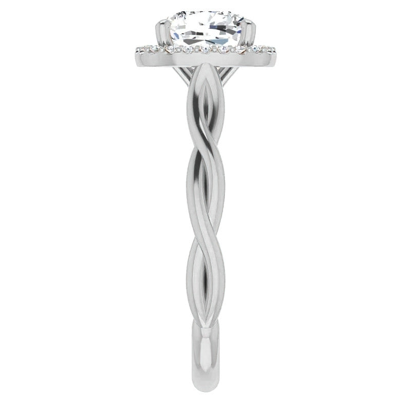 Cushion Moissanite Twisted Cathedral Halo Engagement Ring