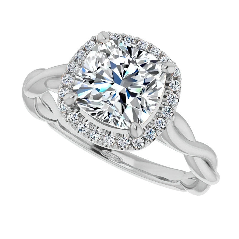 Cushion Moissanite Twisted Cathedral Halo Engagement Ring