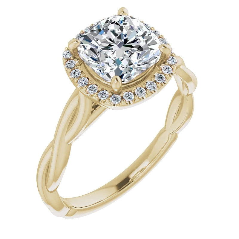 Cushion Moissanite Twisted Cathedral Halo Engagement Ring