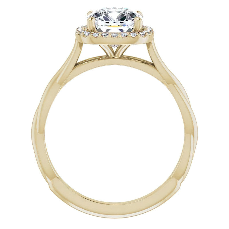 Cushion Moissanite Twisted Cathedral Halo Engagement Ring