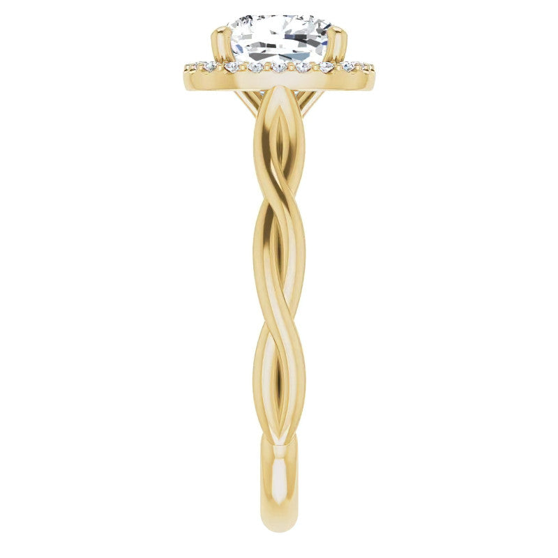 Cushion Moissanite Twisted Cathedral Halo Engagement Ring