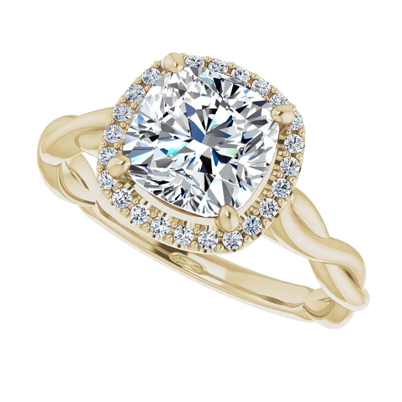Cushion Moissanite Twisted Cathedral Halo Engagement Ring