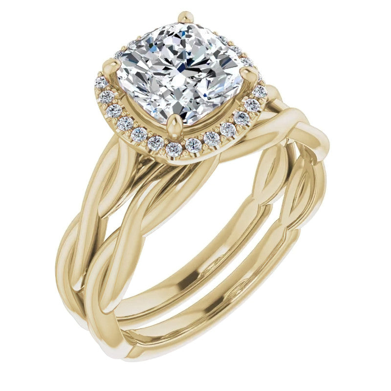 Cushion Moissanite Twisted Cathedral Halo Engagement Ring