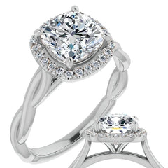 Cushion Moissanite Twisted Cathedral Halo Engagement Ring