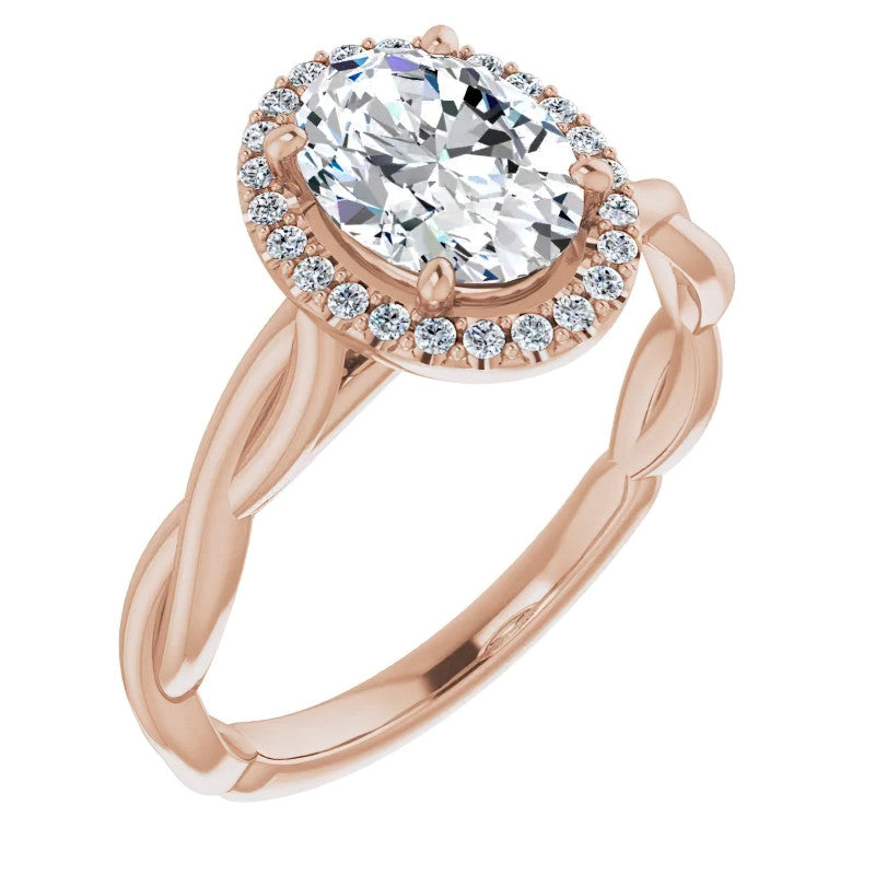 Oval Twisted Cathedral Halo Engagement Ring