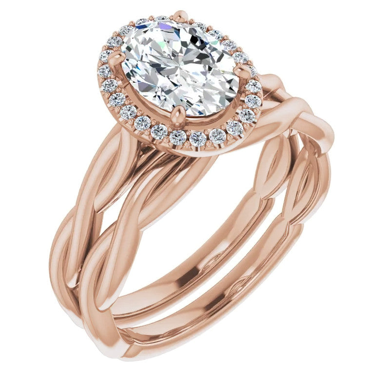 Oval Twisted Cathedral Halo Engagement Ring