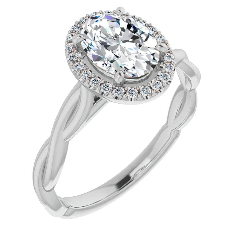 Oval Twisted Cathedral Halo Engagement Ring