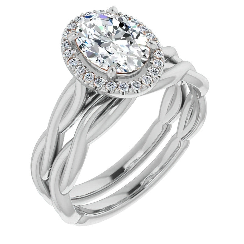 Oval Twisted Cathedral Halo Engagement Ring