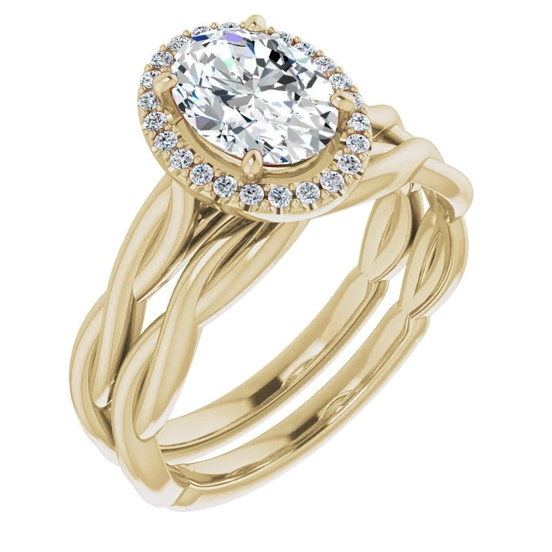Oval Twisted Cathedral Halo Engagement Ring