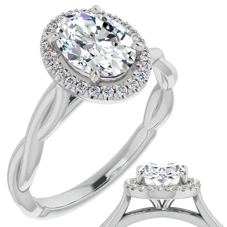 Oval Twisted Cathedral Halo Engagement Ring