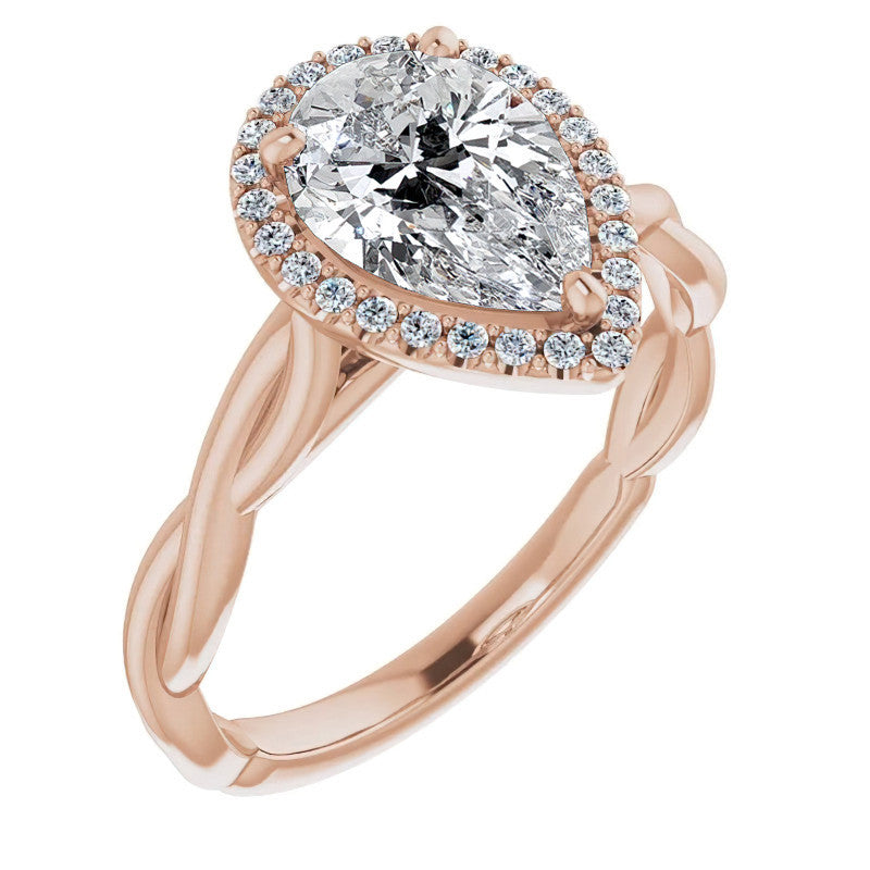 Pear Twisted Cathedral Moissanite Halo Engagement Ring