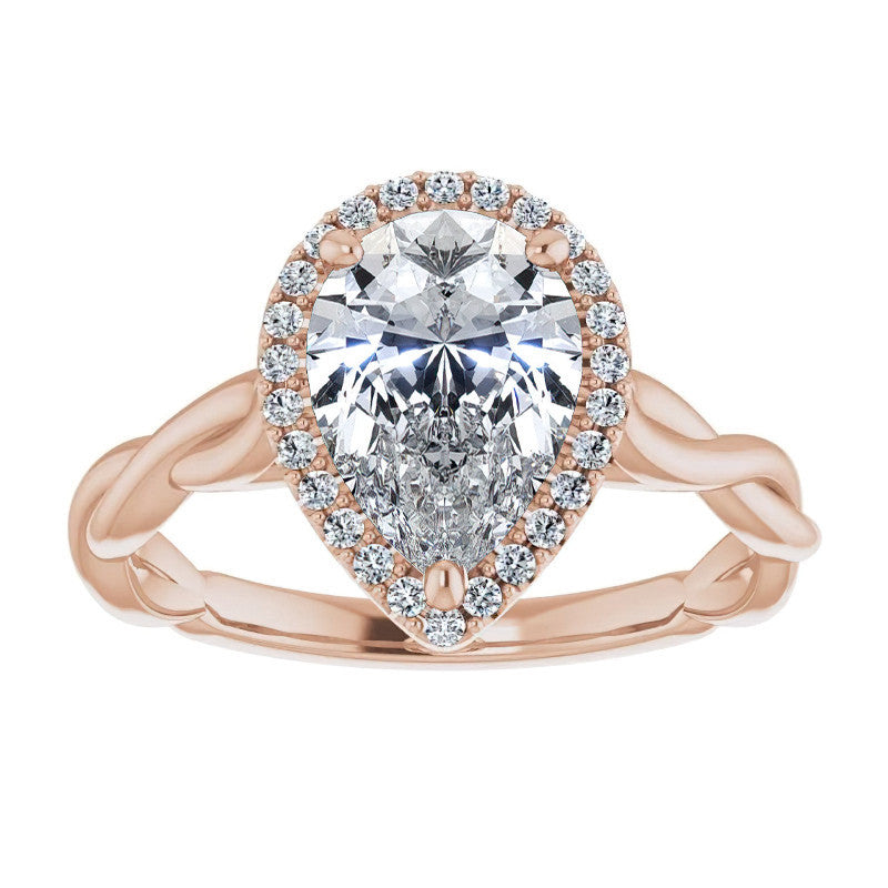Pear Twisted Cathedral Moissanite Halo Engagement Ring