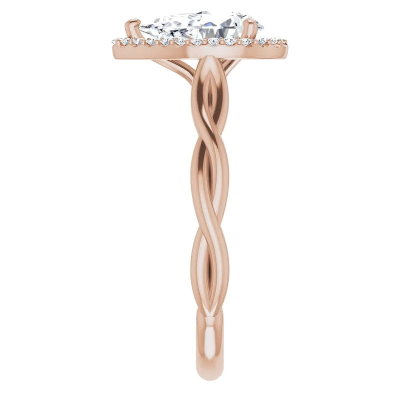Pear Twisted Cathedral Moissanite Halo Engagement Ring