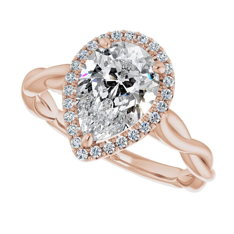Pear Twisted Cathedral Moissanite Halo Engagement Ring