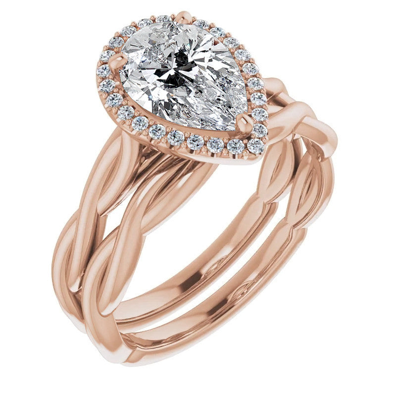Pear Twisted Cathedral Moissanite Halo Engagement Ring