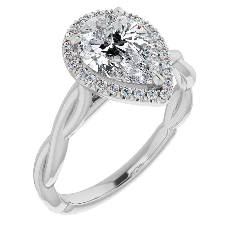 Pear Twisted Cathedral Moissanite Halo Engagement Ring