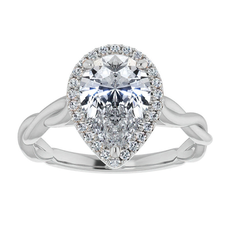 Pear Twisted Cathedral Moissanite Halo Engagement Ring