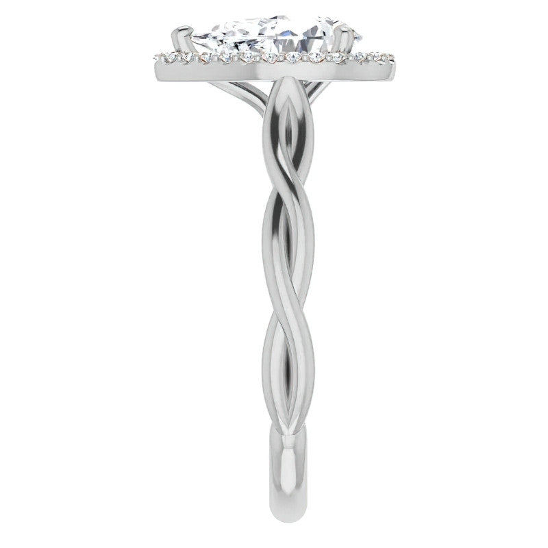 Pear Twisted Cathedral Moissanite Halo Engagement Ring