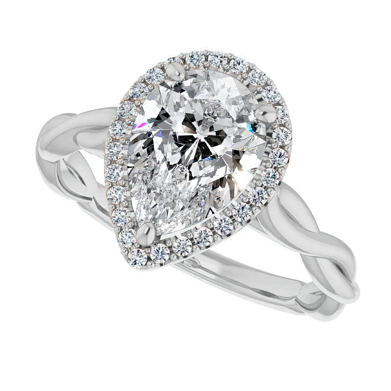Pear Twisted Cathedral Moissanite Halo Engagement Ring