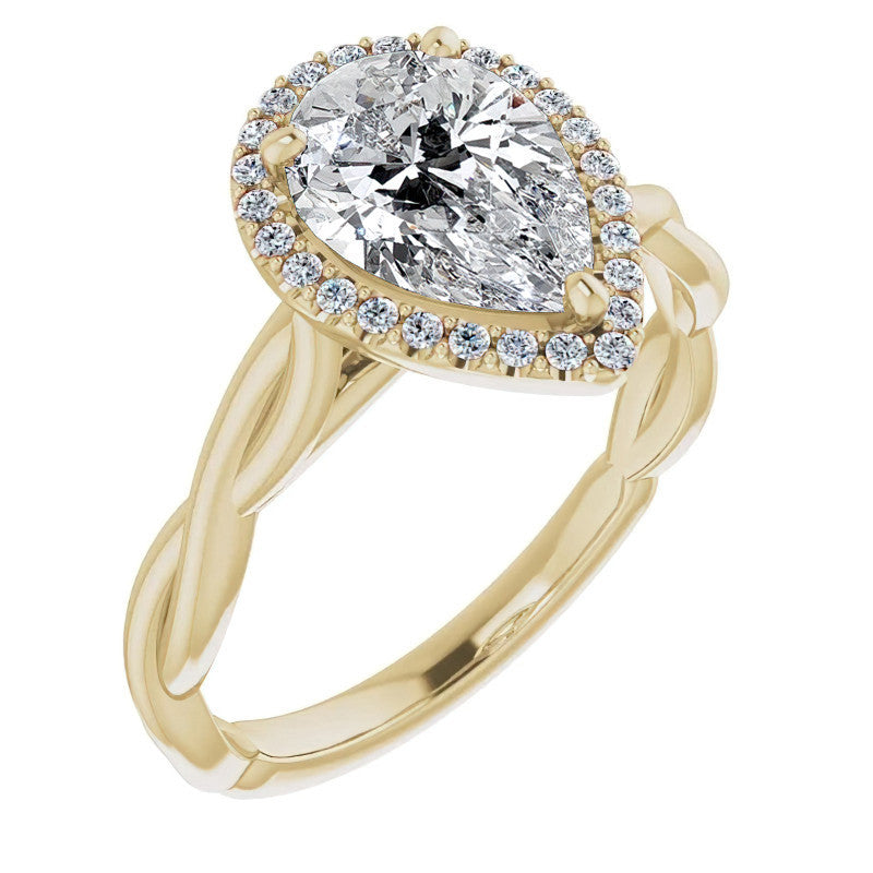 Pear Twisted Cathedral Moissanite Halo Engagement Ring