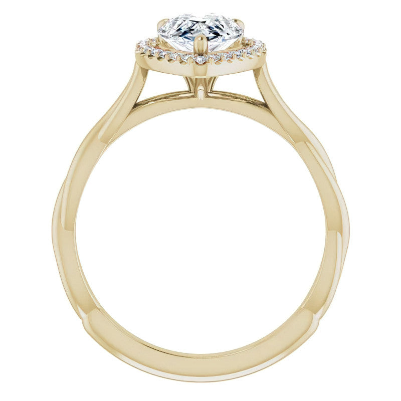 Pear Twisted Cathedral Moissanite Halo Engagement Ring