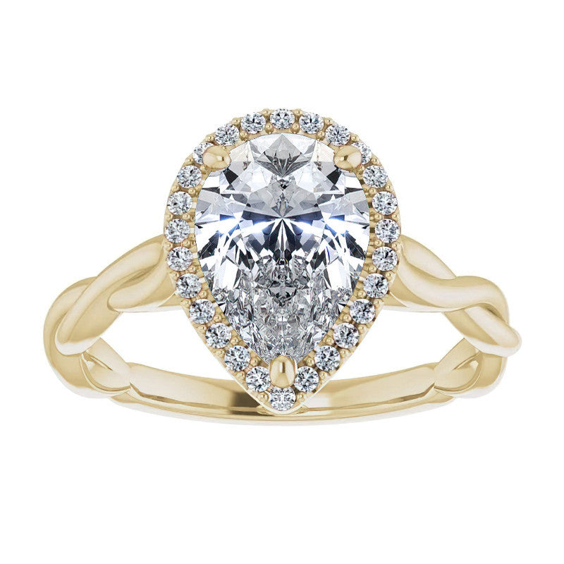 Pear Twisted Cathedral Moissanite Halo Engagement Ring
