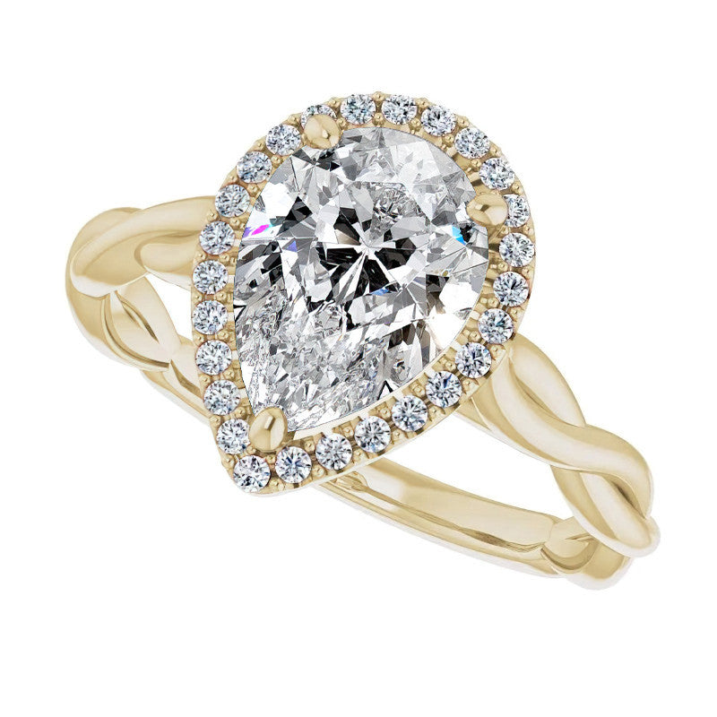 Pear Twisted Cathedral Moissanite Halo Engagement Ring