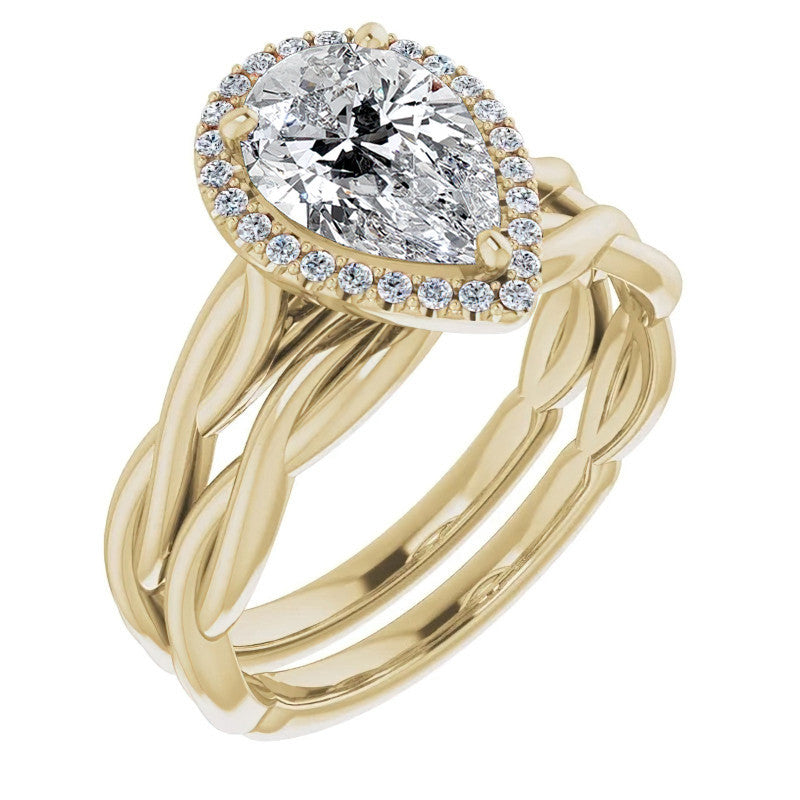 Pear Twisted Cathedral Moissanite Halo Engagement Ring