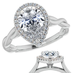 Pear Twisted Cathedral Moissanite Halo Engagement Ring