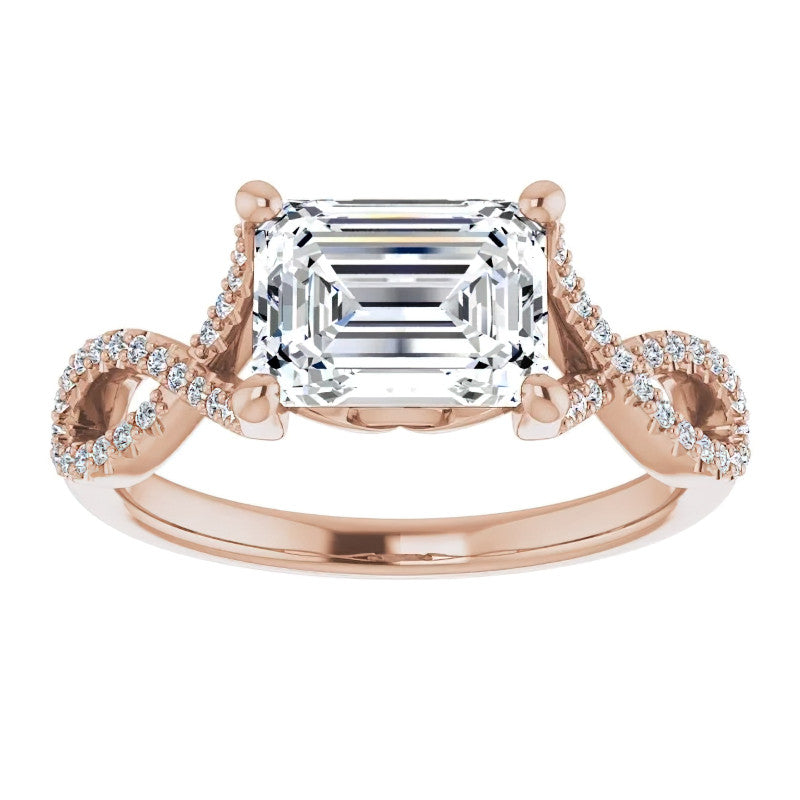 Emerald / Radiant cut Infinity East-West Eng Ring