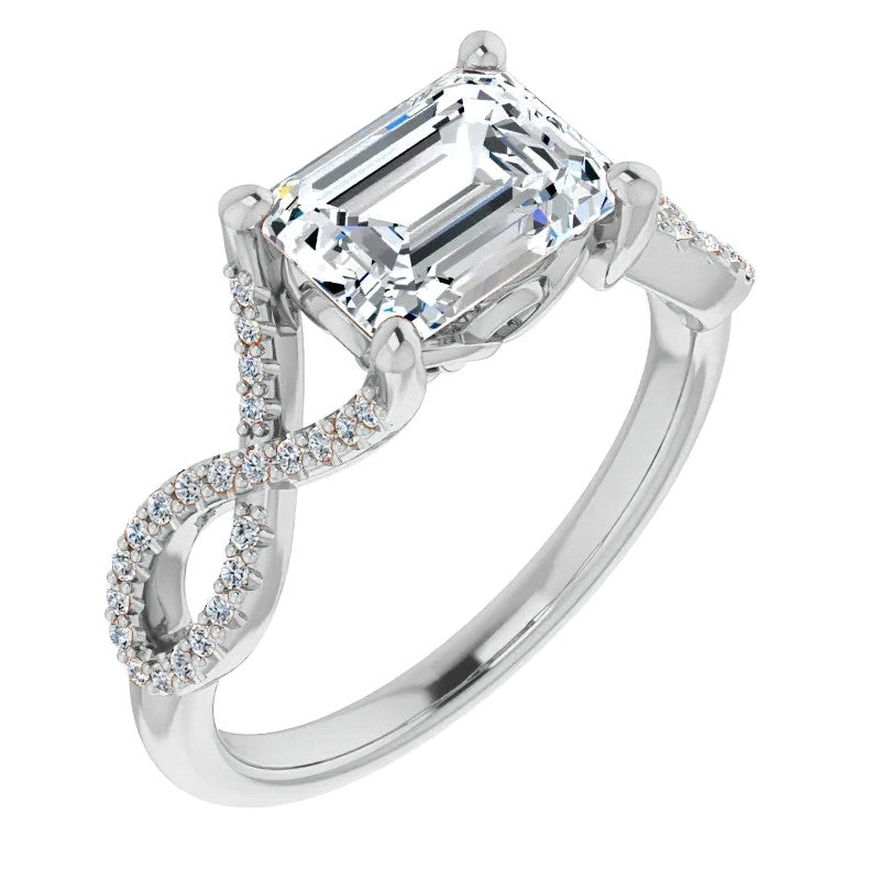 Emerald / Radiant cut Infinity East-West Eng Ring