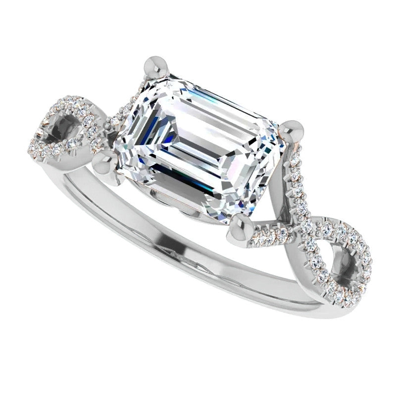 Emerald / Radiant cut Infinity East-West Eng Ring