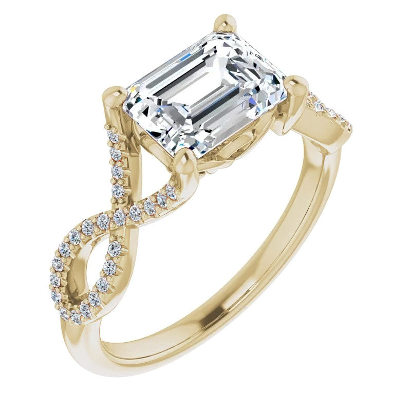 Emerald / Radiant cut Infinity East-West Eng Ring