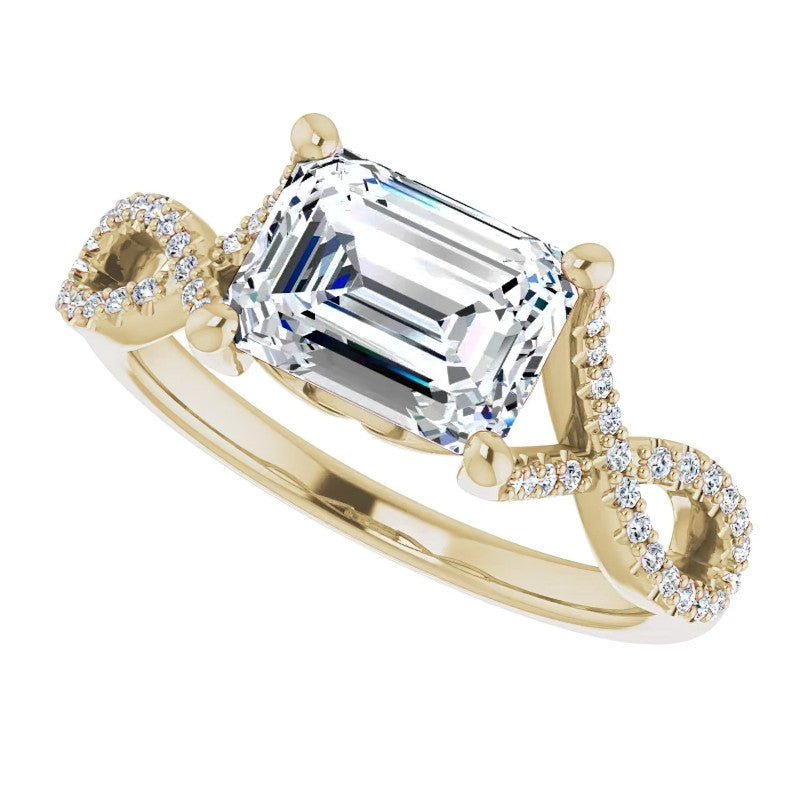Emerald / Radiant cut Infinity East-West Eng Ring