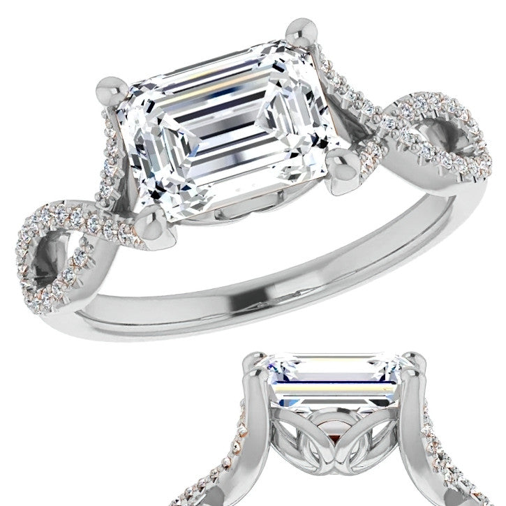 Emerald / Radiant cut Infinity East-West Eng Ring