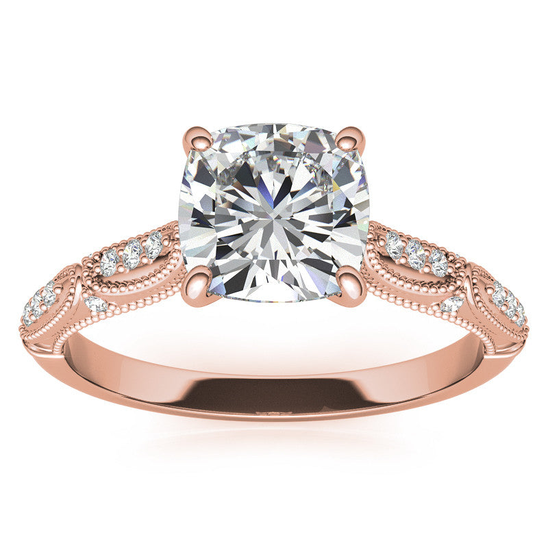 Cushion Moissanite Scalloped Engagement Ring with Milgrain