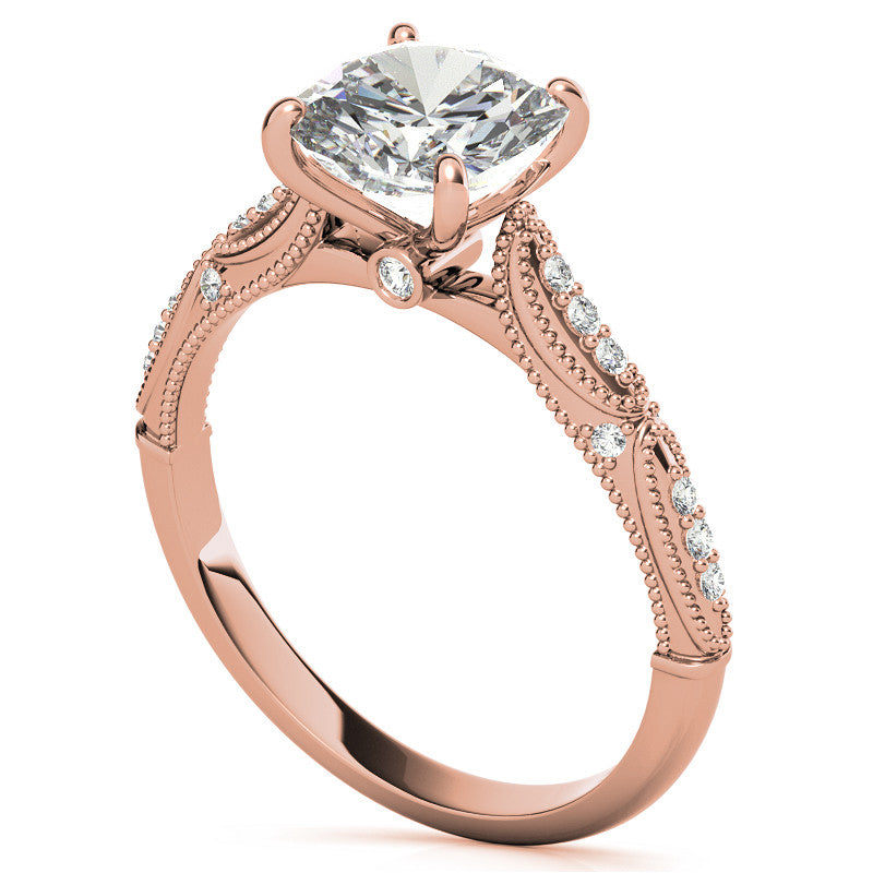 Cushion Moissanite Scalloped Engagement Ring with Milgrain