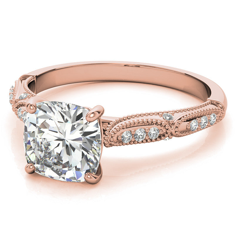 Cushion Moissanite Scalloped Engagement Ring with Milgrain