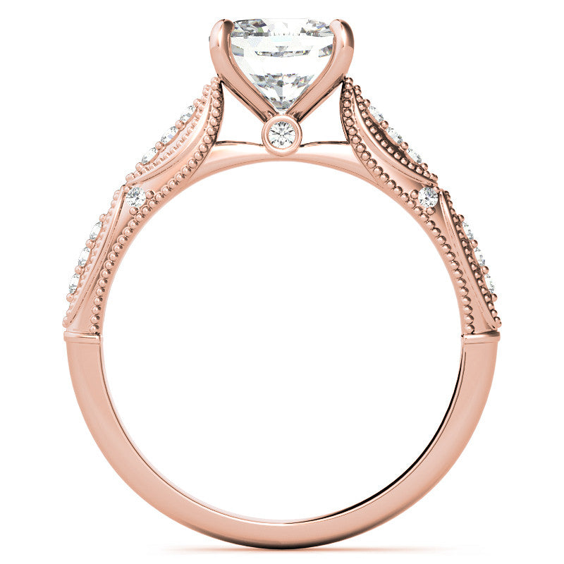 Cushion Moissanite Scalloped Engagement Ring with Milgrain