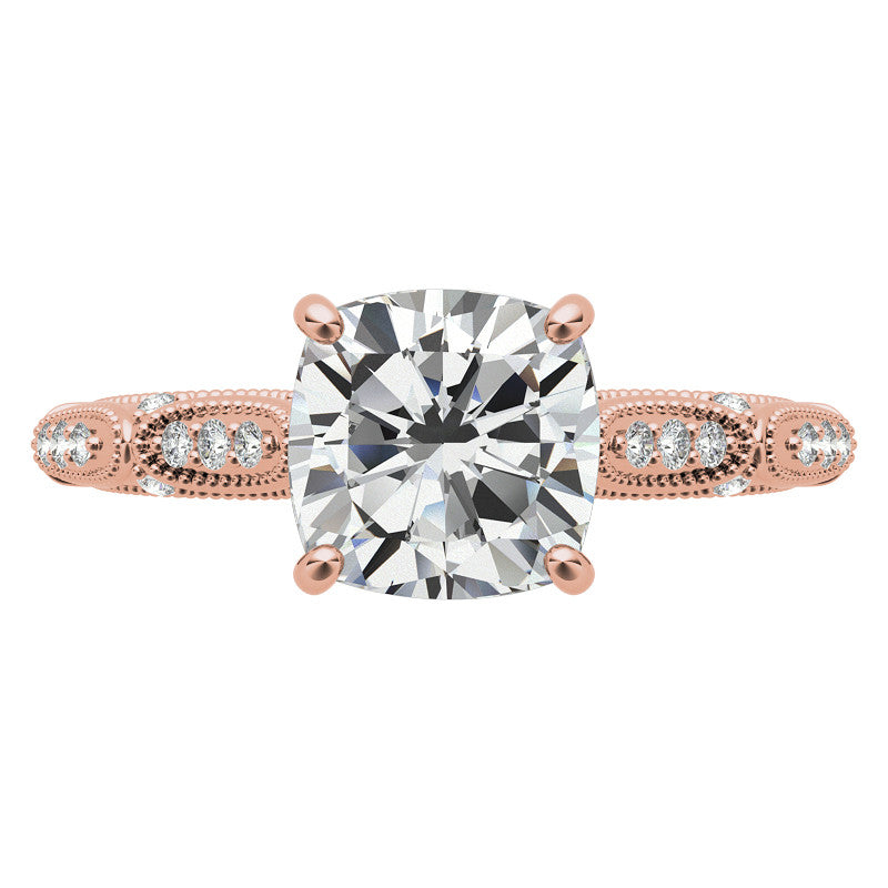 Cushion Moissanite Scalloped Engagement Ring with Milgrain