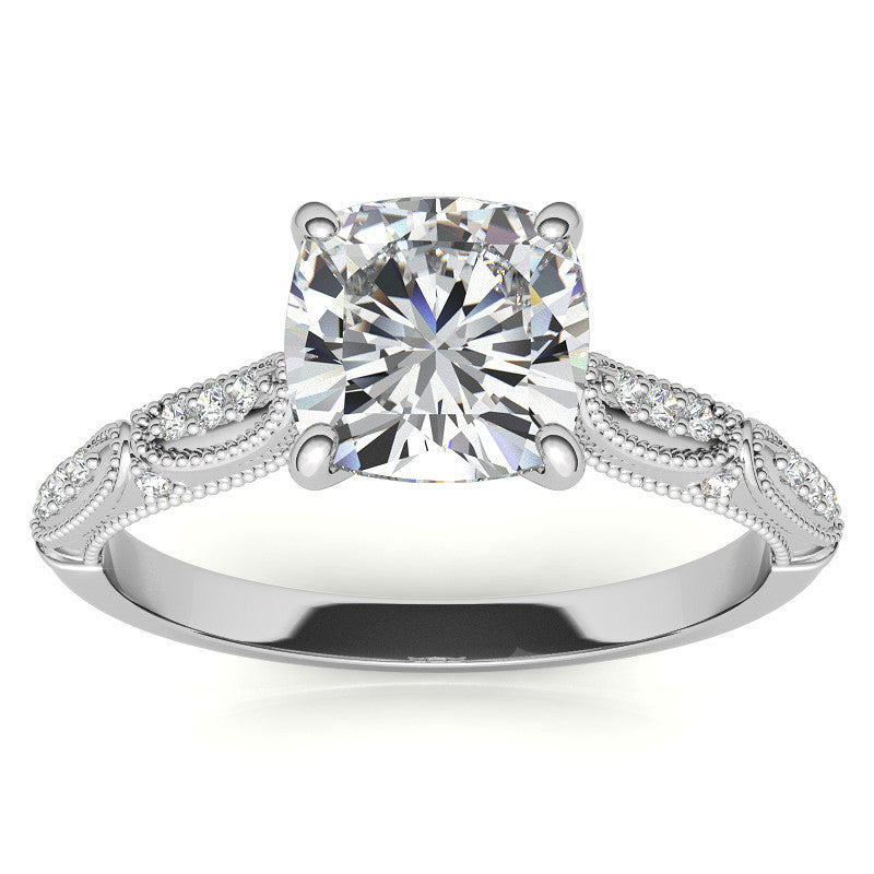 Cushion Moissanite Scalloped Engagement Ring with Milgrain